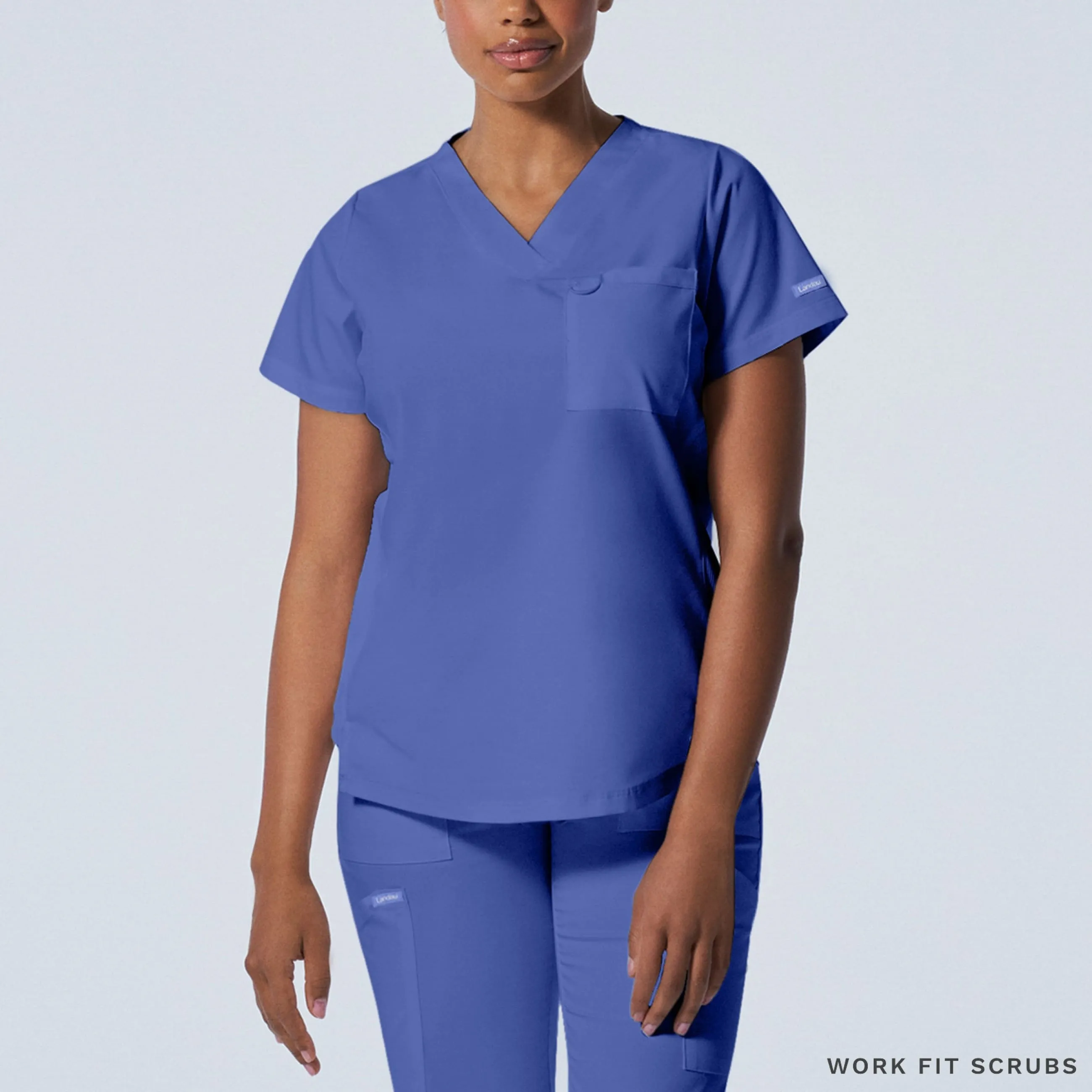 LT107 Landau Proflex V neck 2 Pocket top