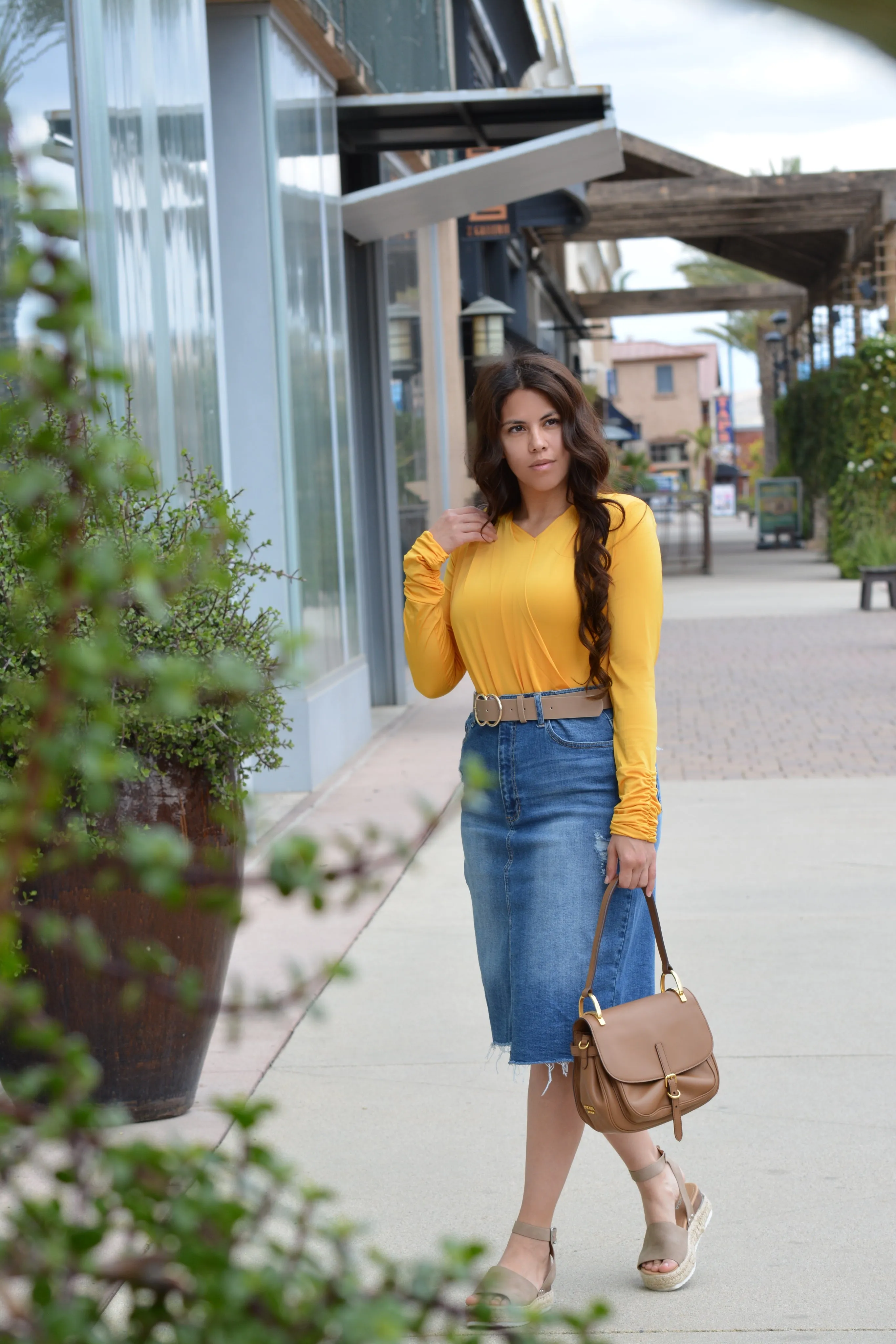 Maribel Mustard Faux Wrap Top
