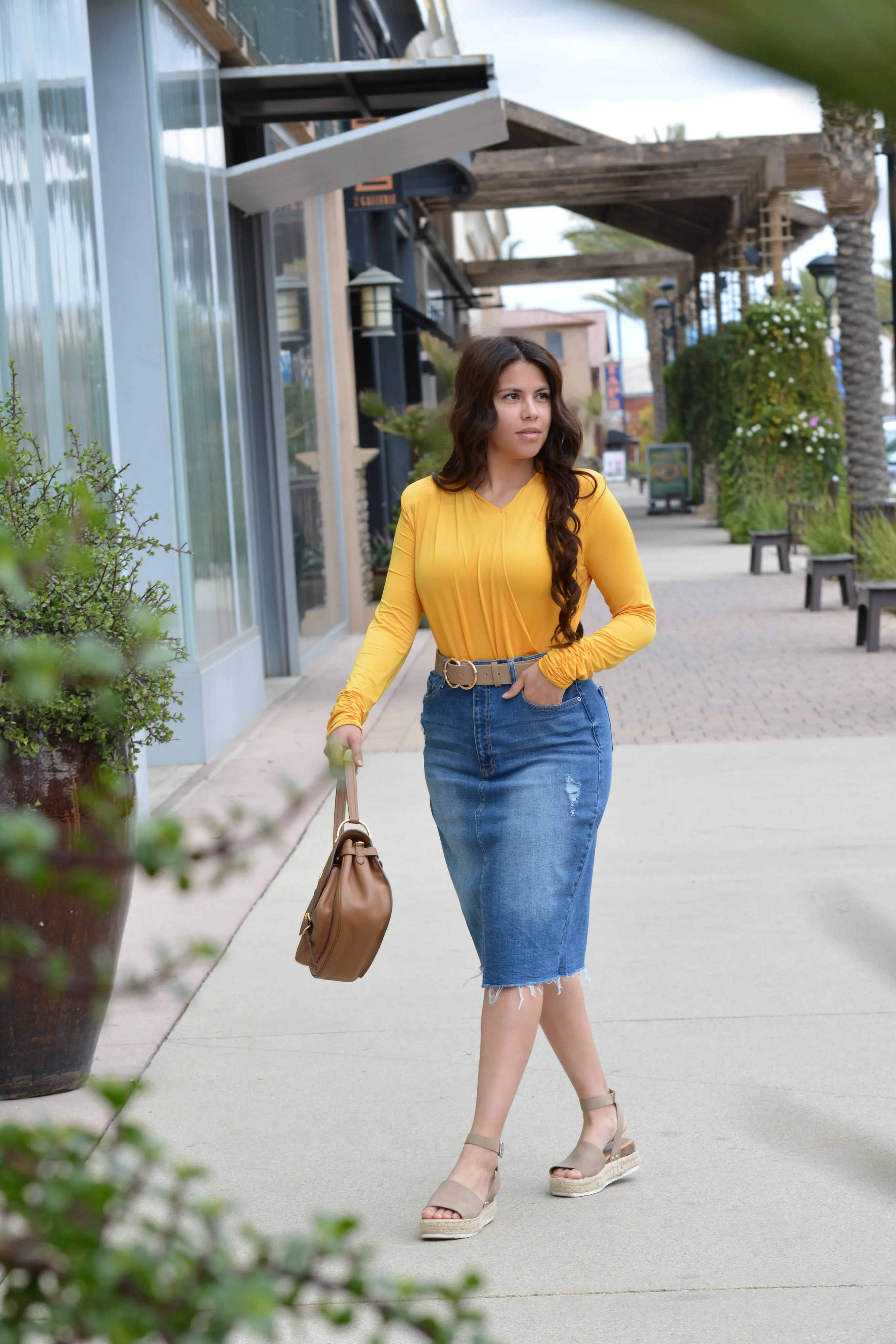 Maribel Mustard Faux Wrap Top