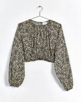 Matteau cropped floral print top, black & ecru, 10