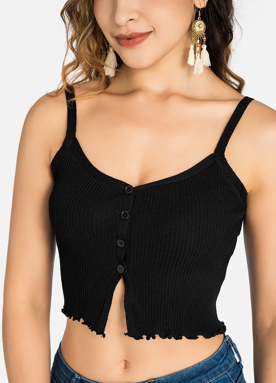 MECALA Women's Button Down Rib knit Cami Top (Clearance)