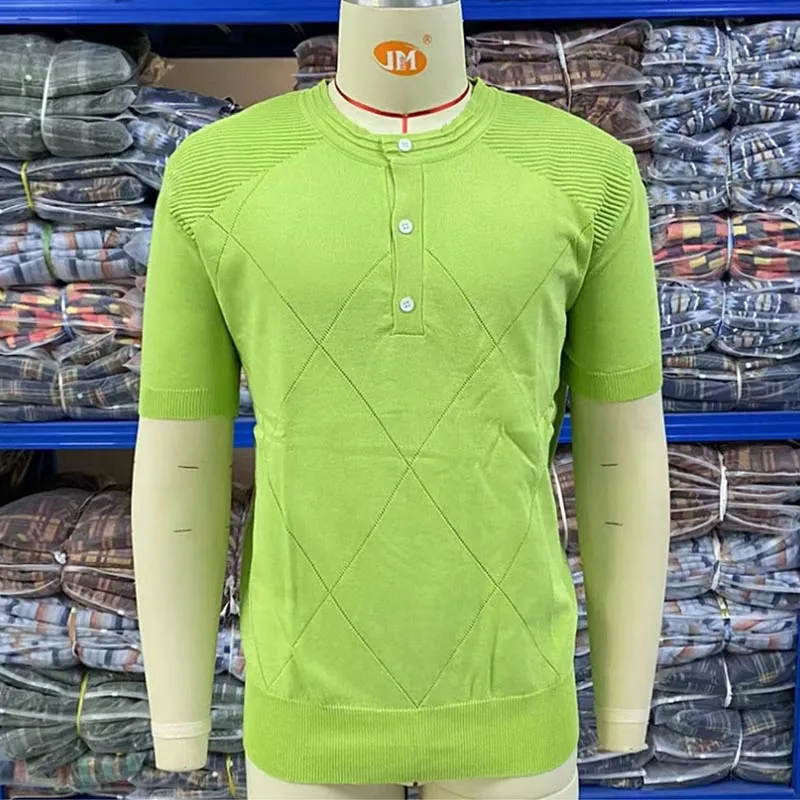 Men's Business Summer Casual Slim Thin Round Neck Short Sleeves Knit Tops