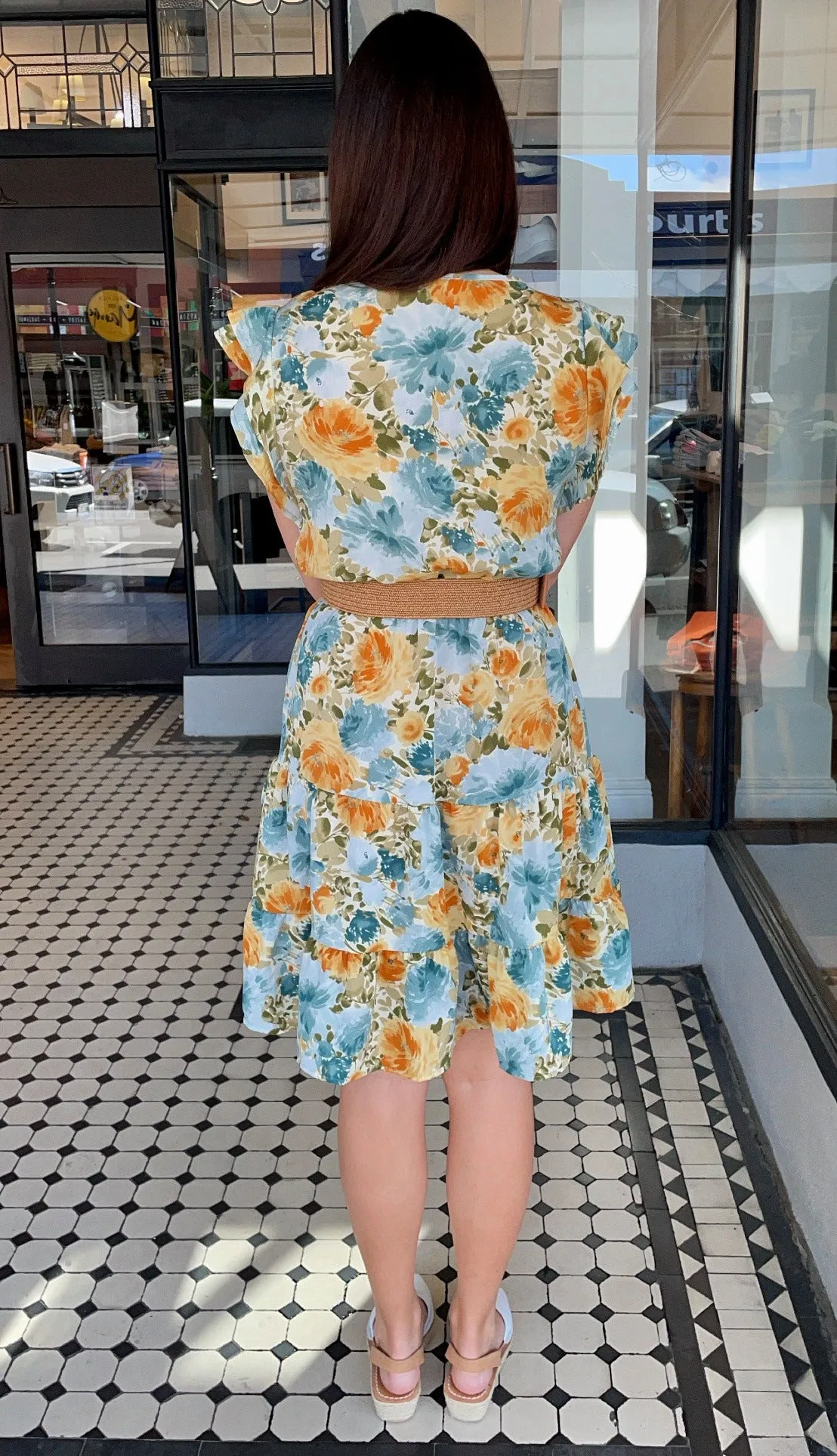 Misha Ruffle Sleeve Tiered Dress Blue