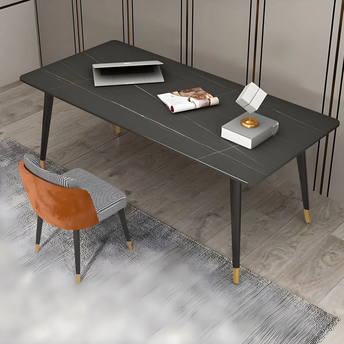 Modern Dining Table Rectangular Sintered Stone Top 55"(140cm)