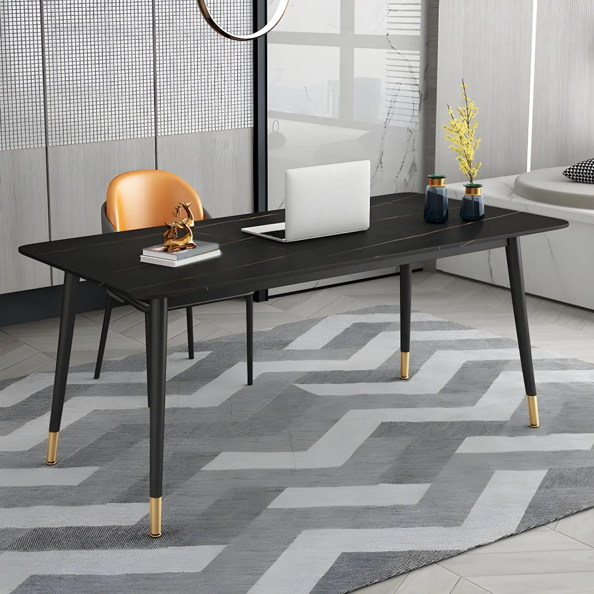 Modern Dining Table Rectangular Sintered Stone Top 55"(140cm)