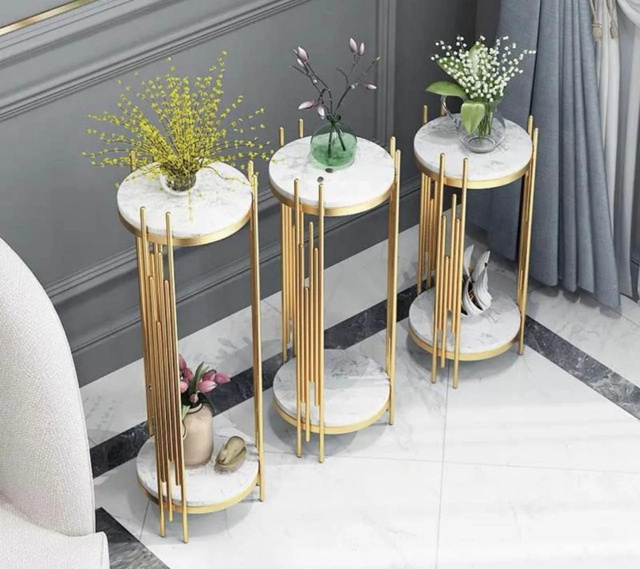 Modern Side Table Sintered Stone Top with Golden rim