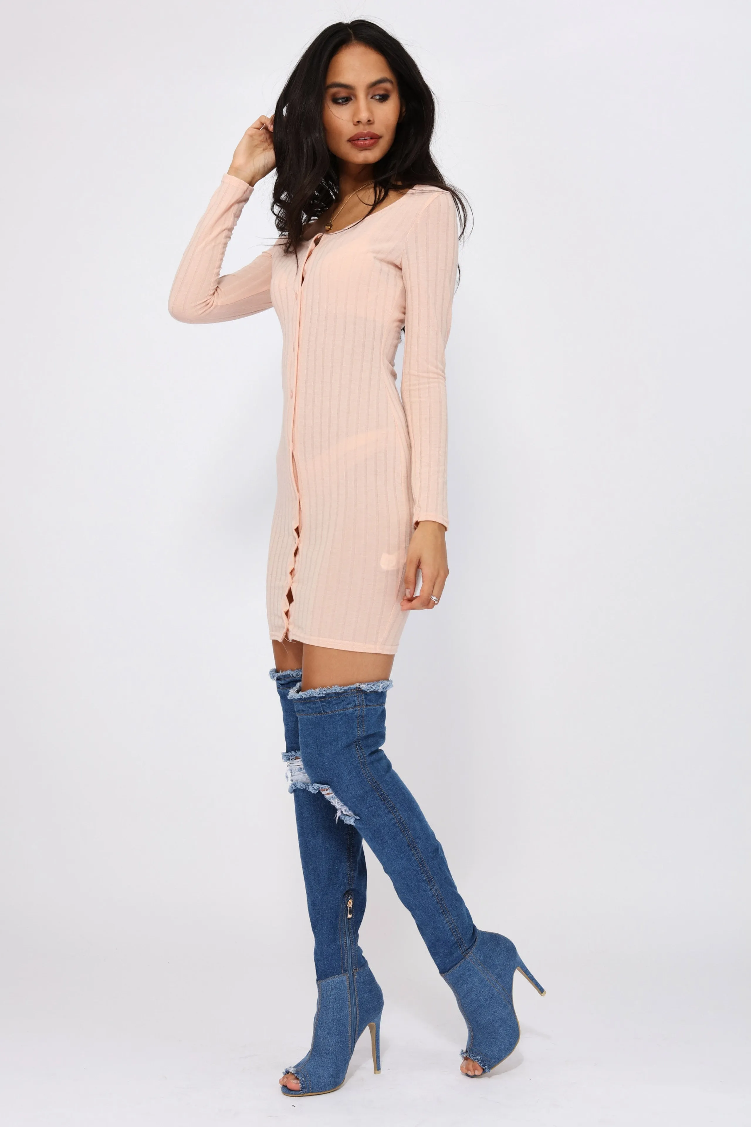 Nude Popper Bodycon Dress