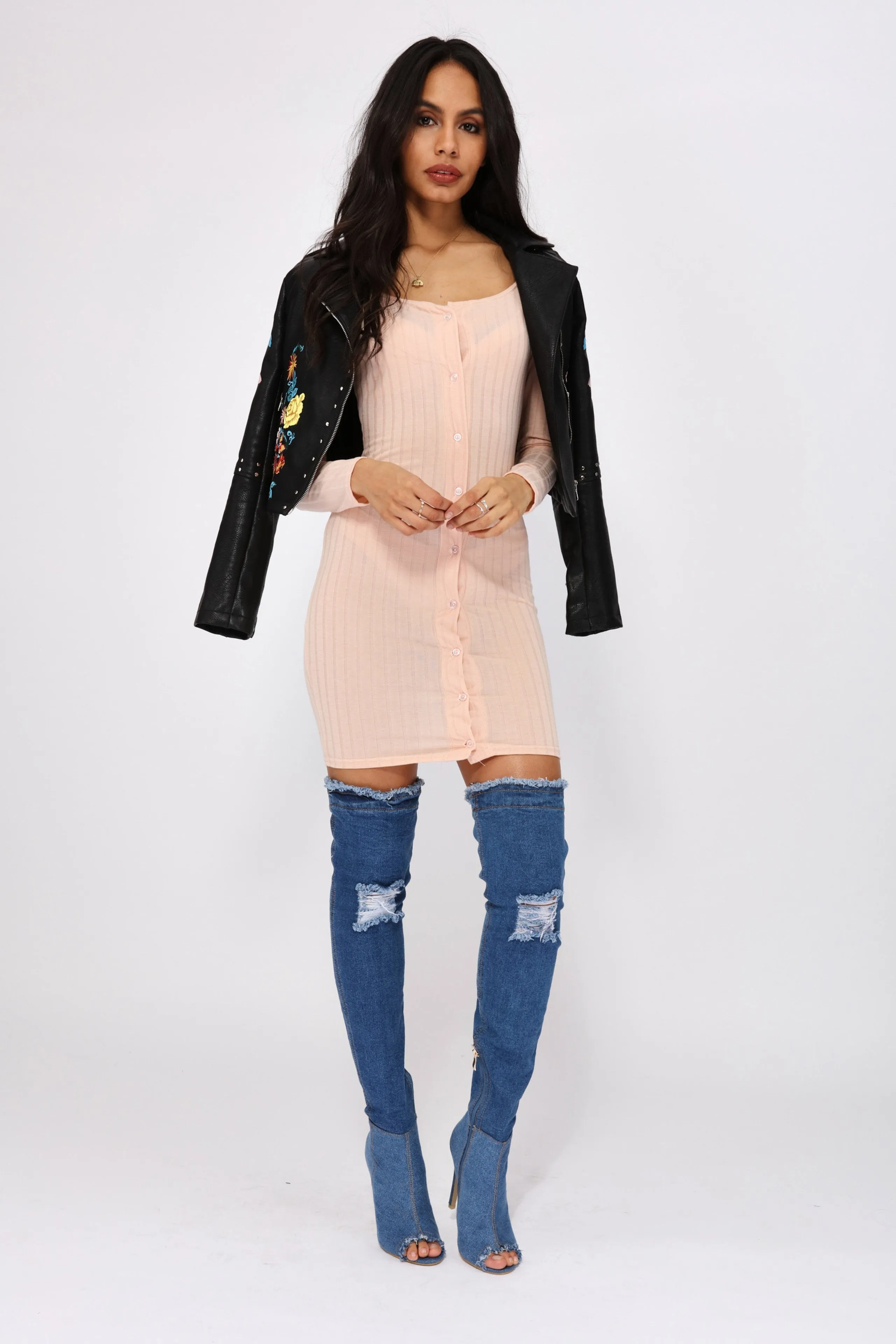 Nude Popper Bodycon Dress