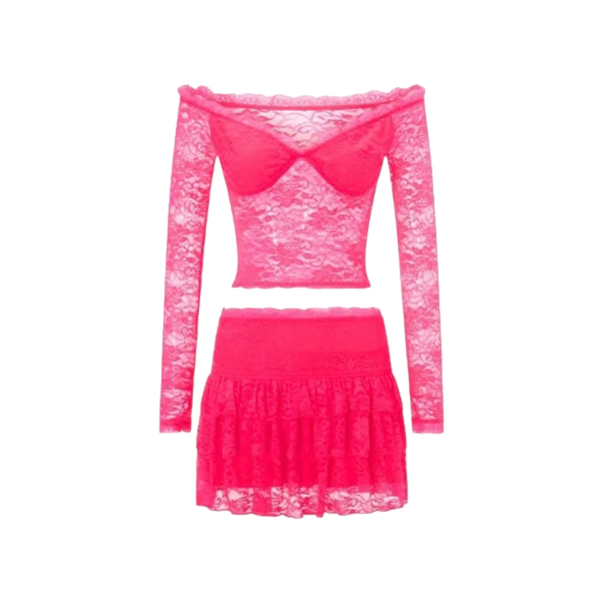 Off-Shoulder Crop Top & Pleated Layered Mini Skirt
