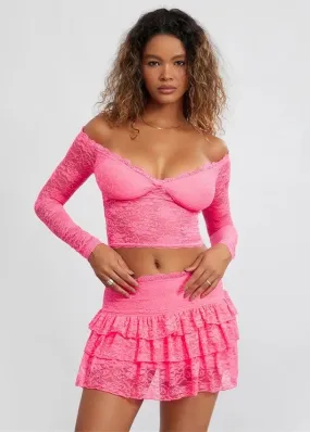 Off-Shoulder Crop Top & Pleated Layered Mini Skirt