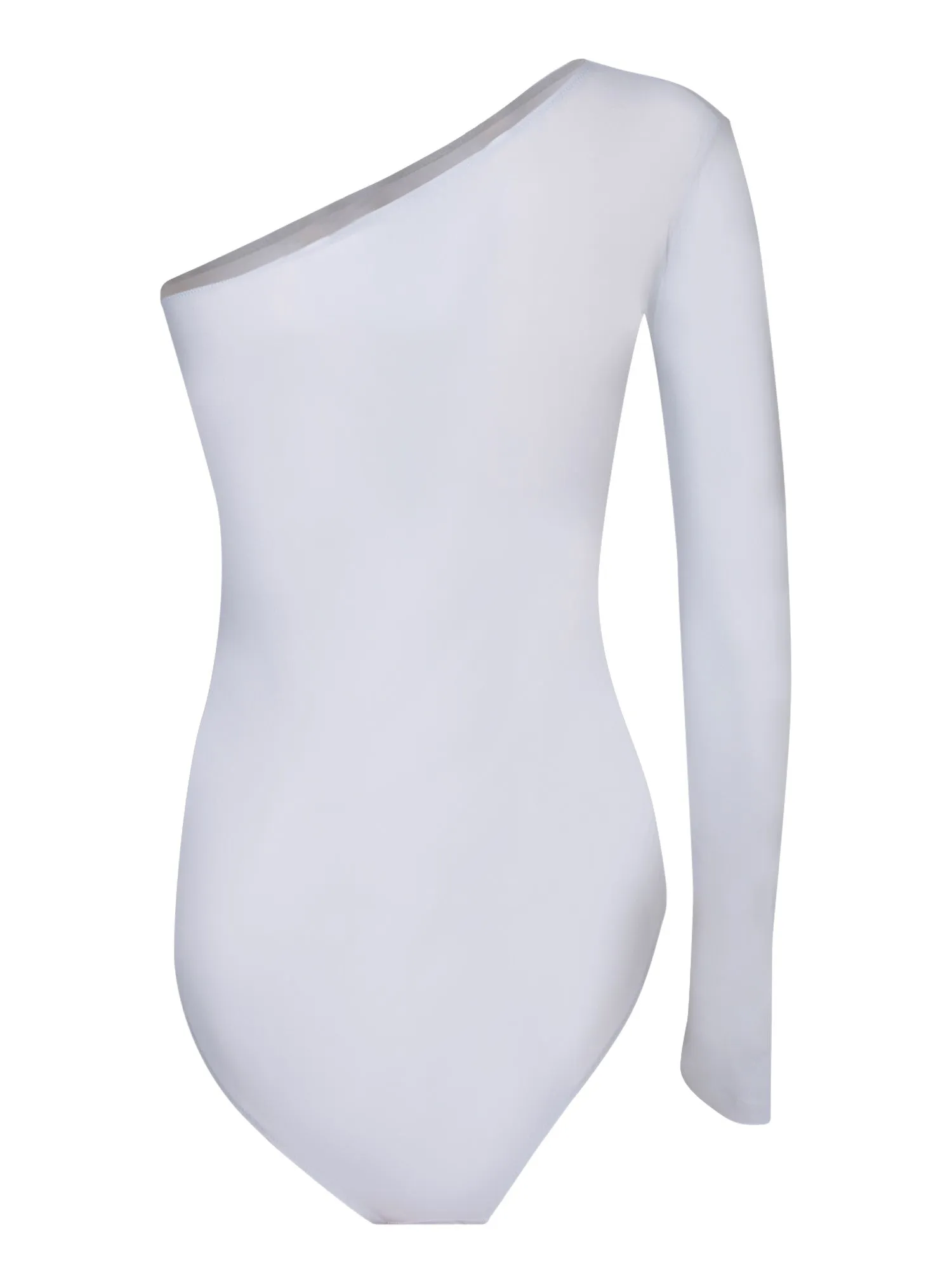 One-shoulder light grey bodysuit