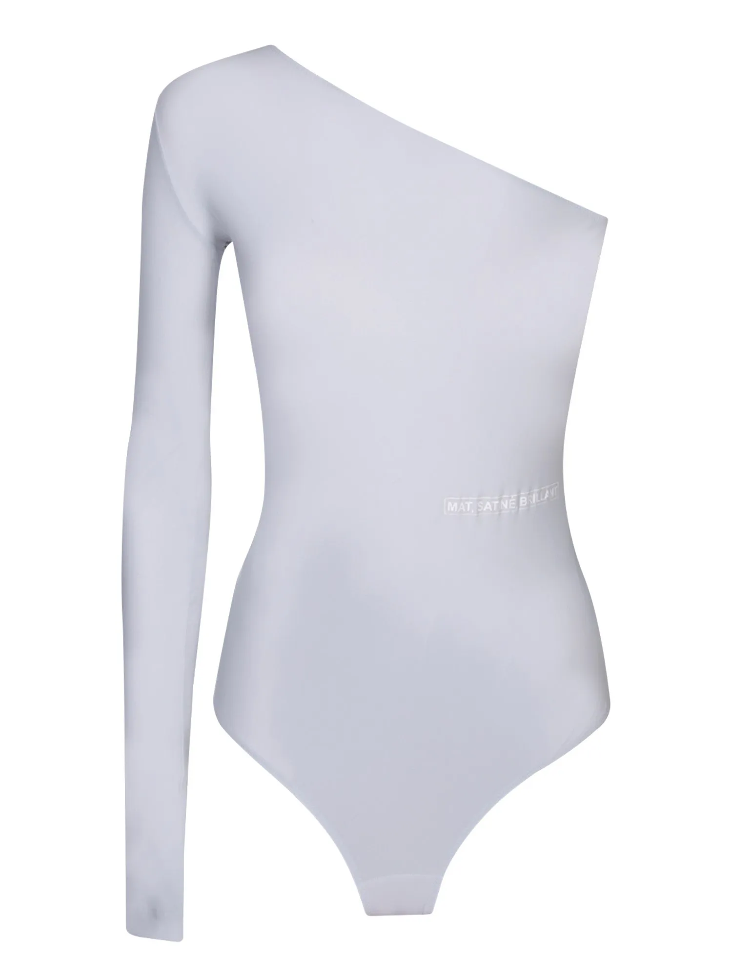 One-shoulder light grey bodysuit