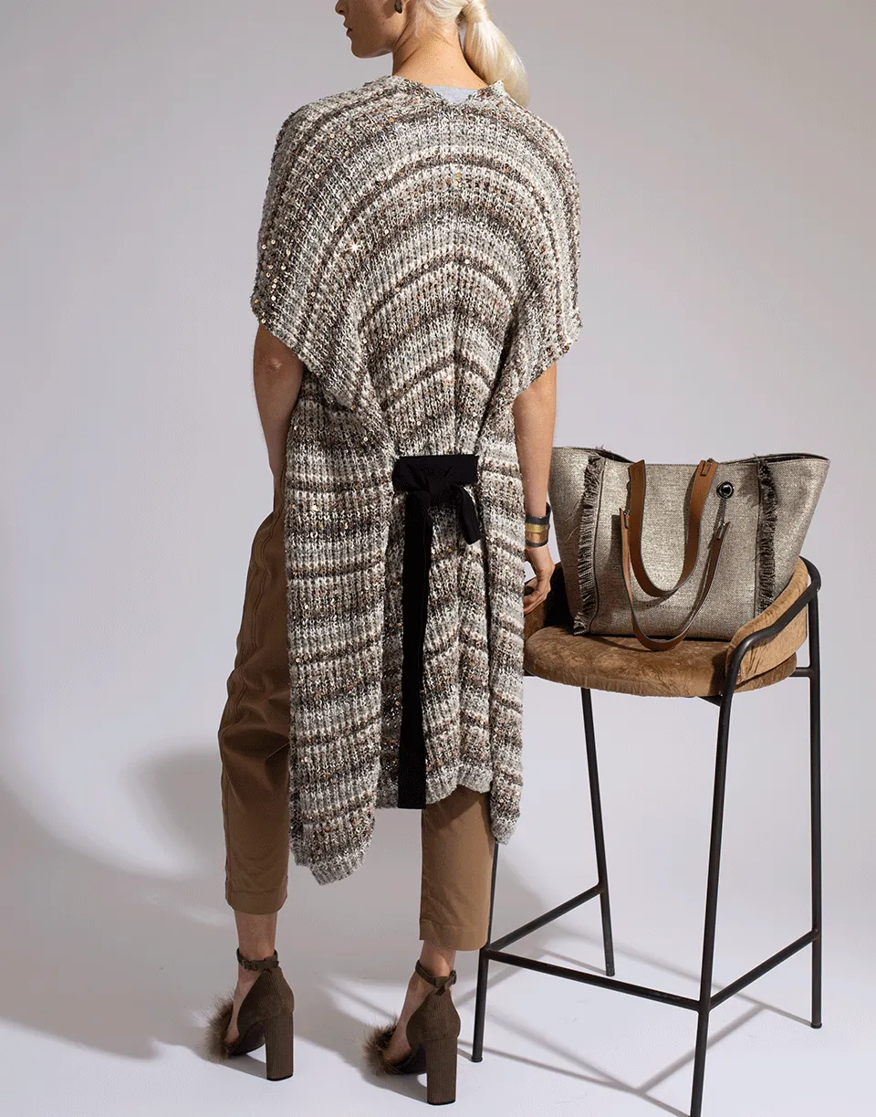 Paillette Belted Long Cardigan