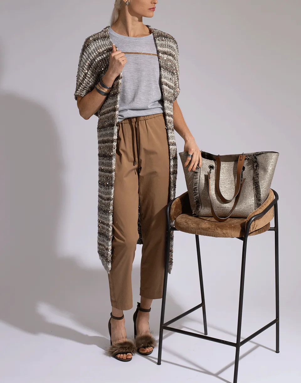 Paillette Belted Long Cardigan