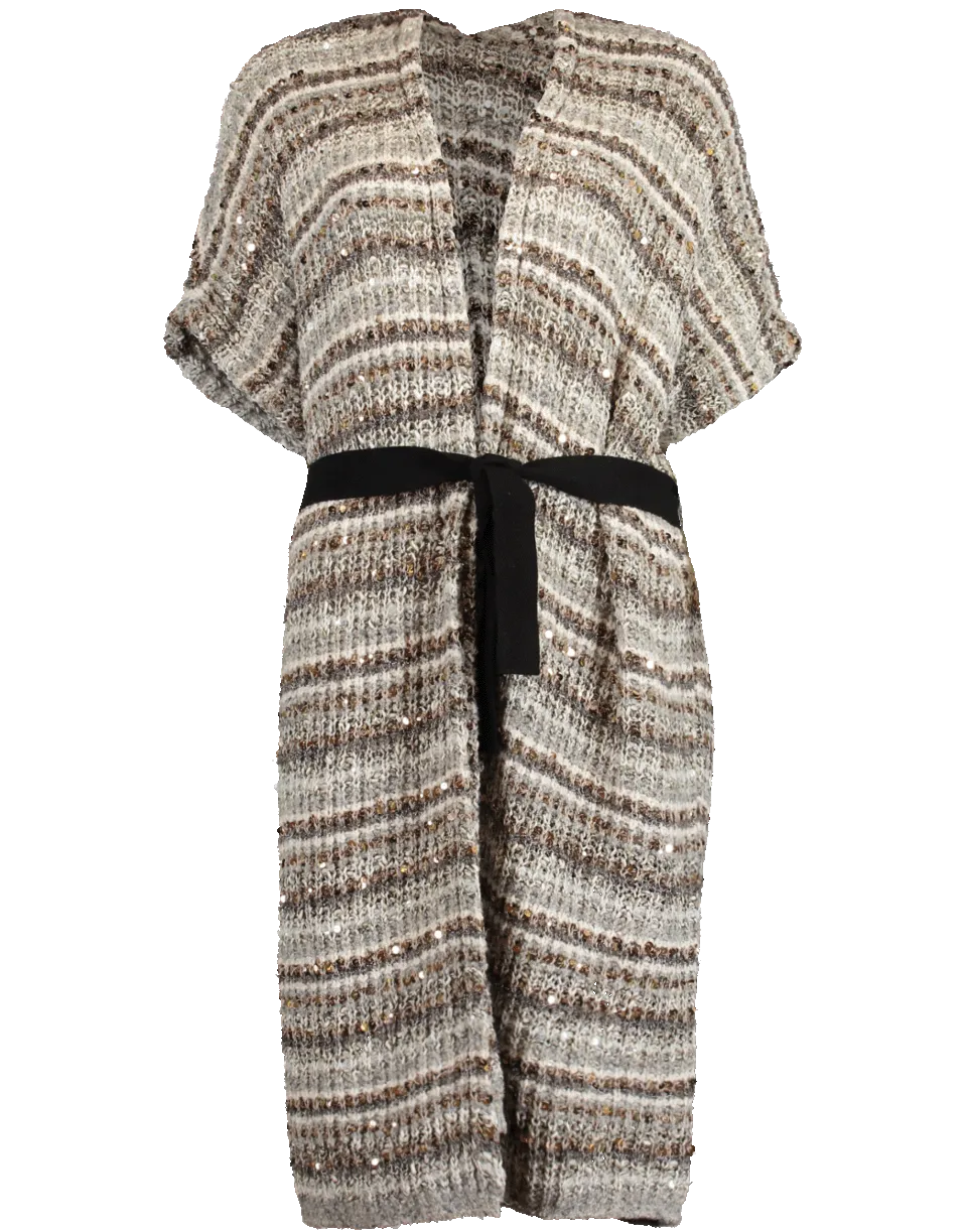 Paillette Belted Long Cardigan