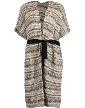 Paillette Belted Long Cardigan