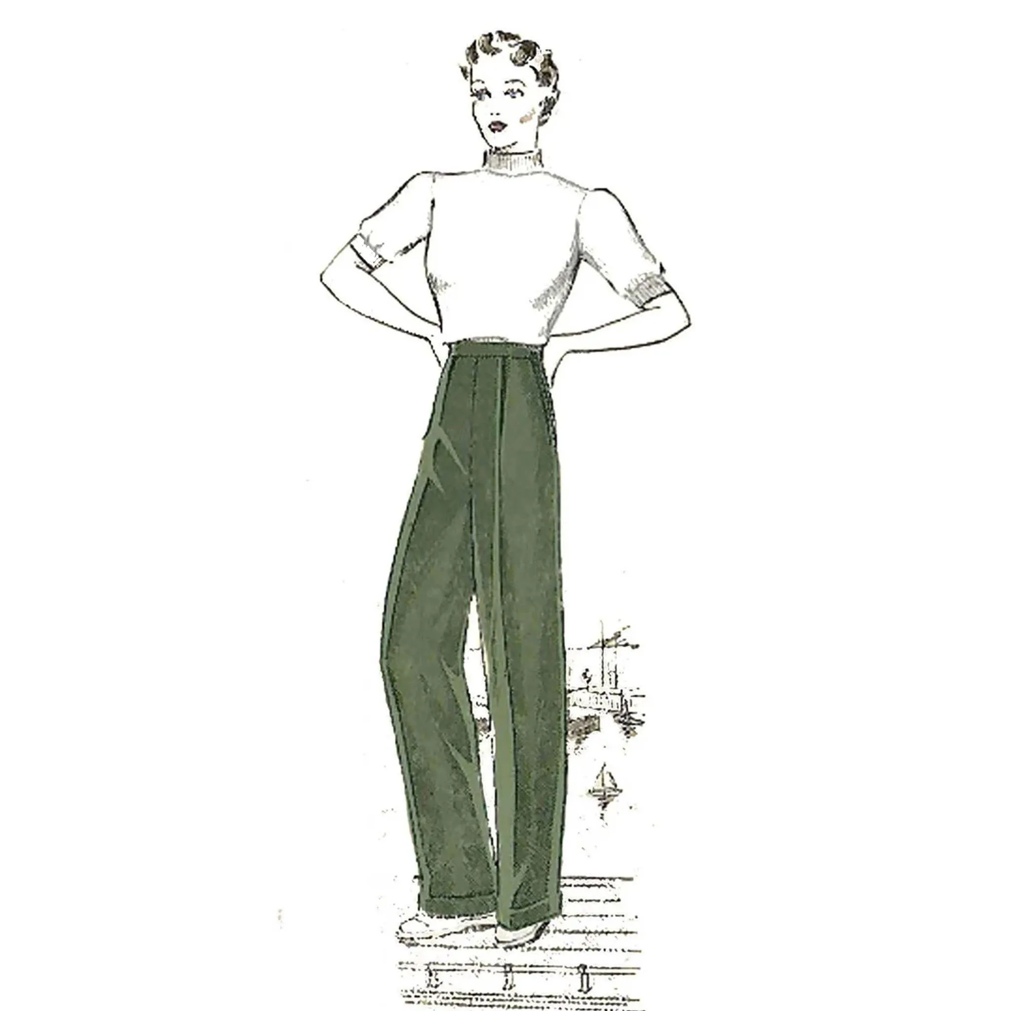 PDF - 1930's Sewing Pattern: Women's Katharine trousers - Waist 26” (66cm) - Instantly Print at Home