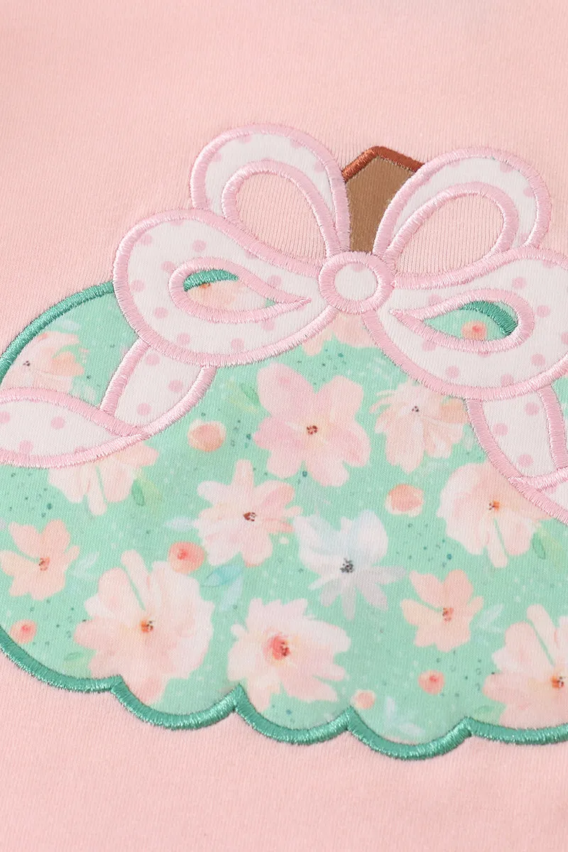Pink floral pumpkin applique girl set