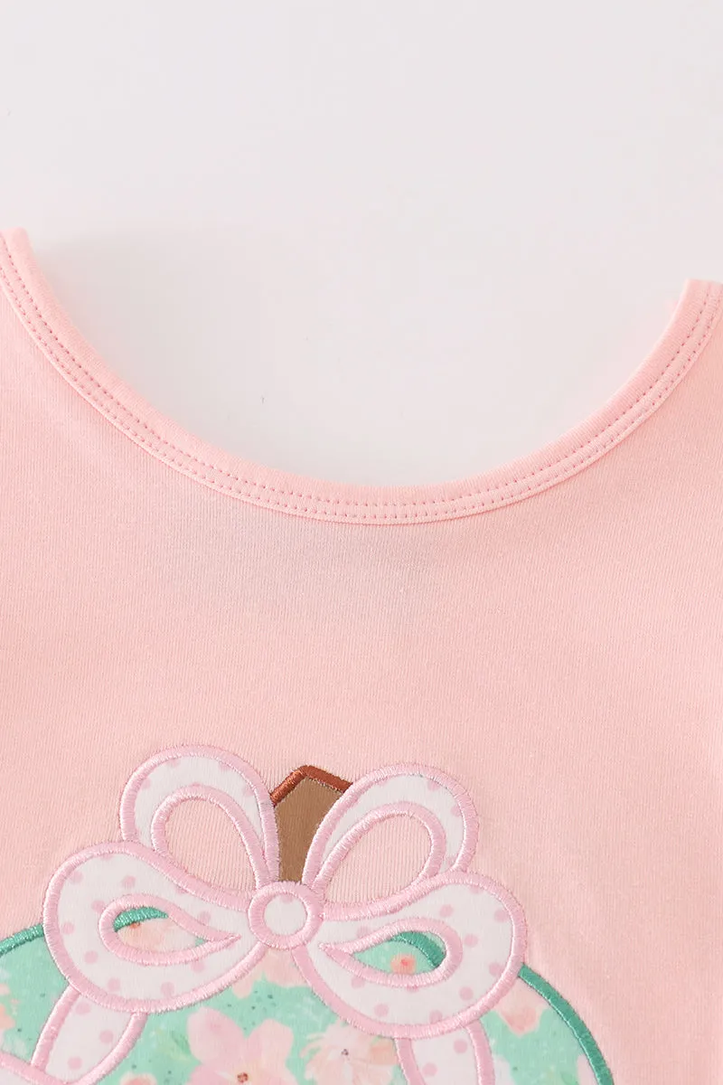 Pink floral pumpkin applique girl set