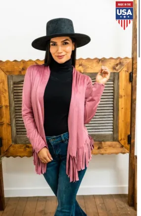 Pink Suede Open Front Blazer