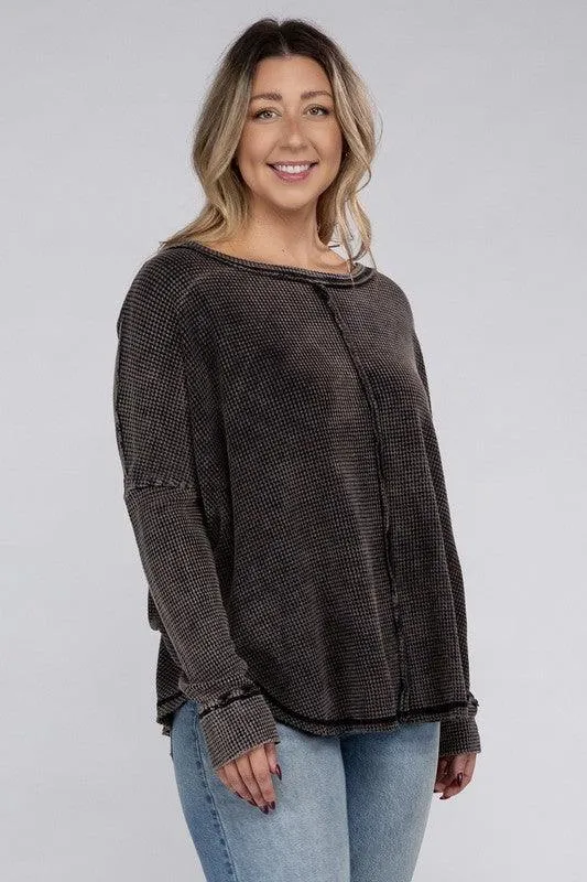 Plus Long Sleeve Cotton Waffle Knit Top
