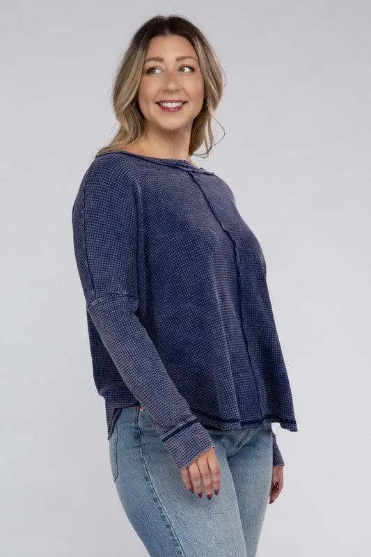 Plus Long Sleeve Cotton Waffle Knit Top