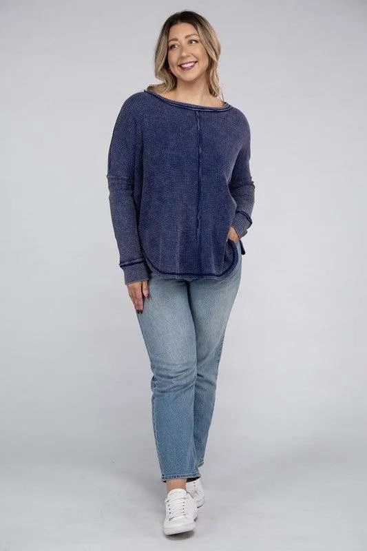 Plus Long Sleeve Cotton Waffle Knit Top