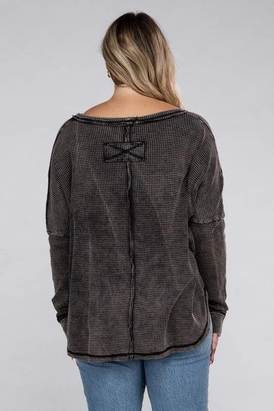 Plus Long Sleeve Cotton Waffle Knit Top