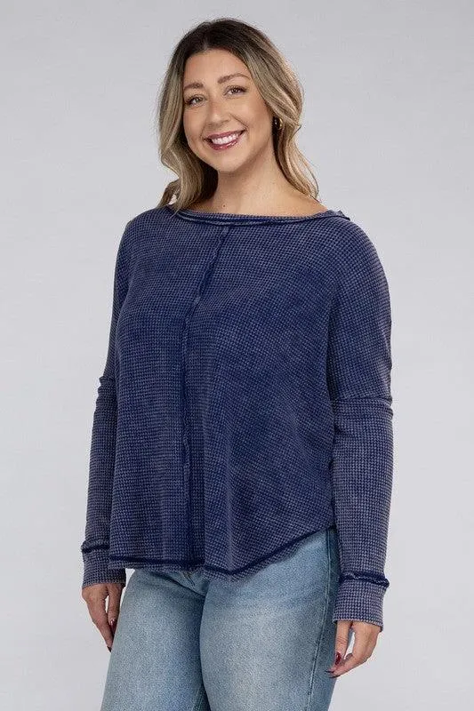 Plus Long Sleeve Cotton Waffle Knit Top