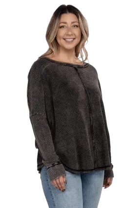 Plus Long Sleeve Cotton Waffle Knit Top