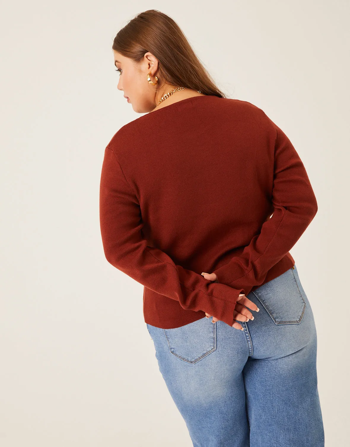 Plus Size Button Cardigan Knit Top