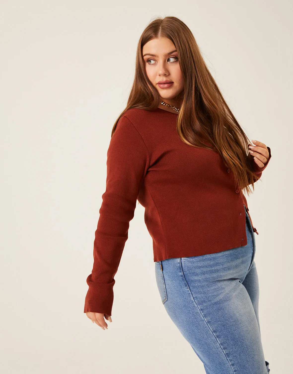 Plus Size Button Cardigan Knit Top