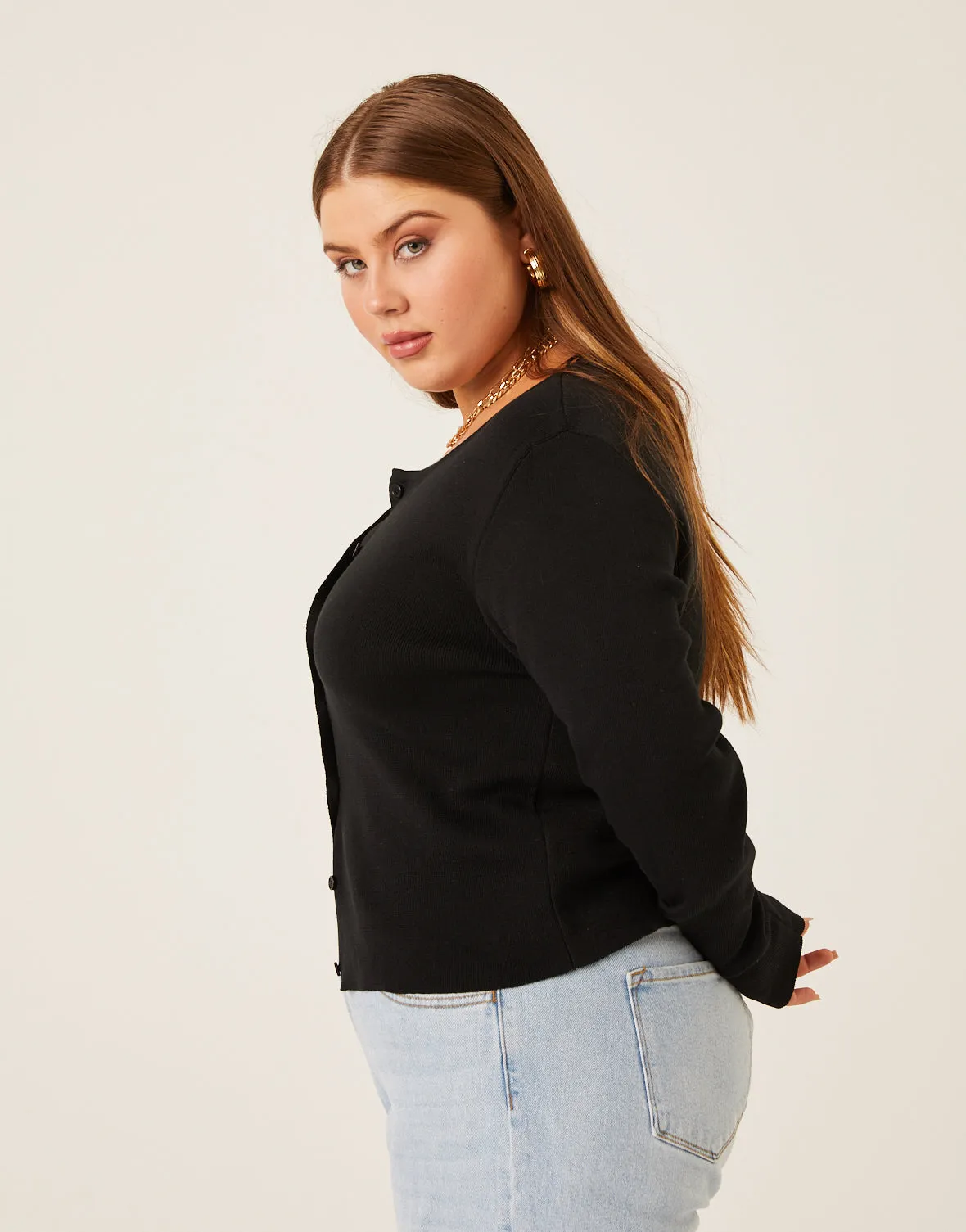 Plus Size Button Cardigan Knit Top