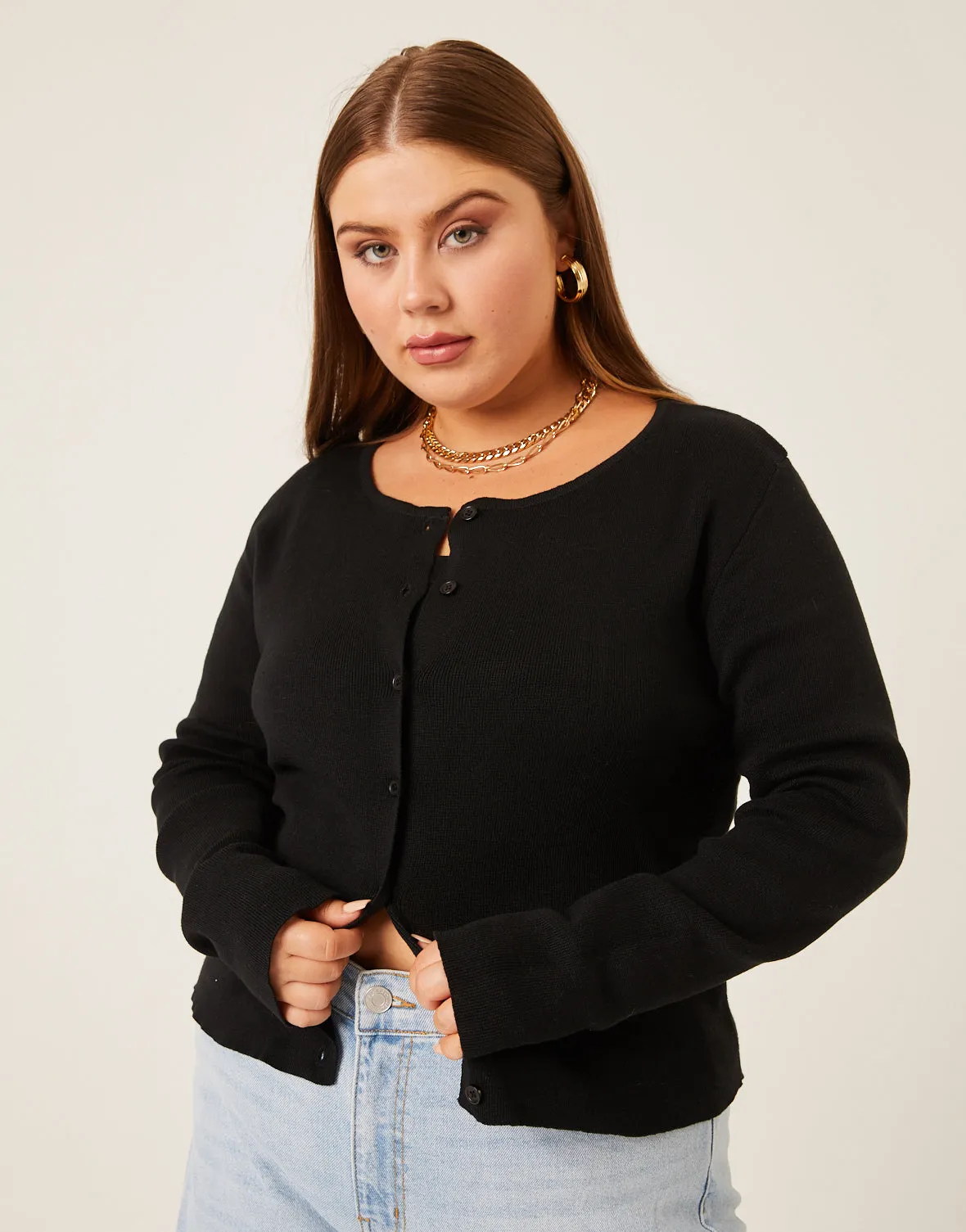 Plus Size Button Cardigan Knit Top