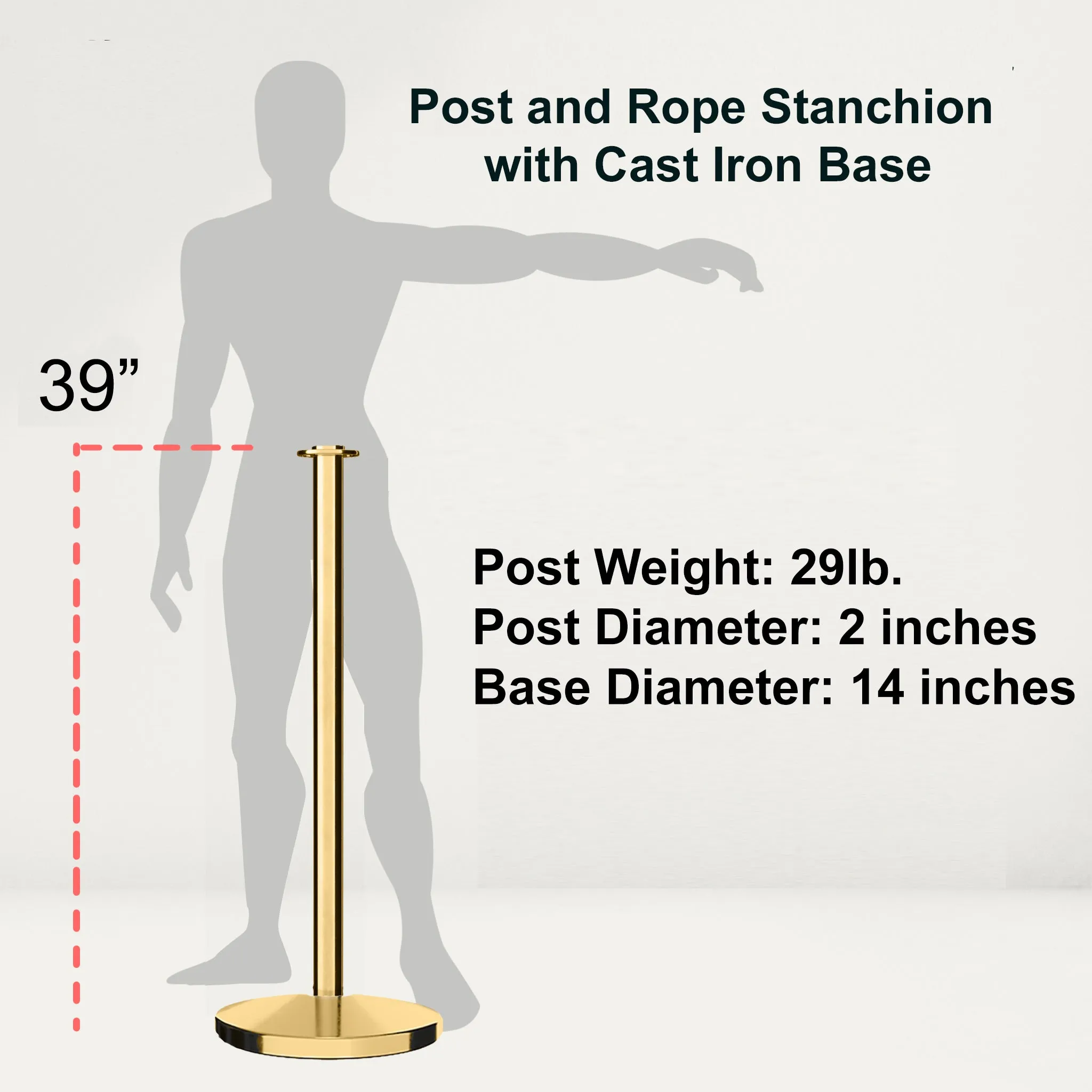 Post & Rope Stanchion, Flat Top, Flat Cast Iron Base  - CCW Series