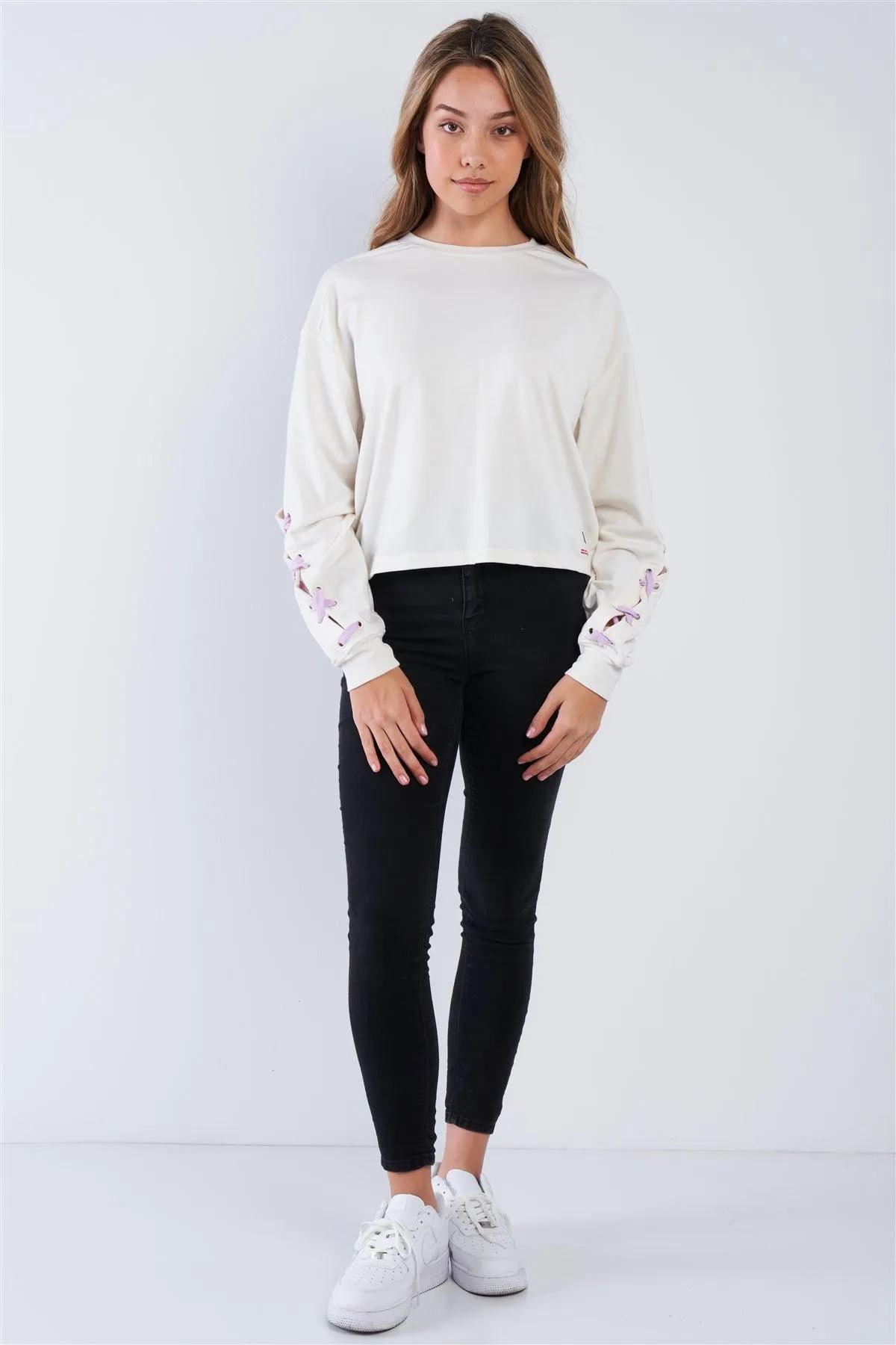 Pristine Long Sleeve "GRL POWER" Lace-Up Sleeve Pullover Top