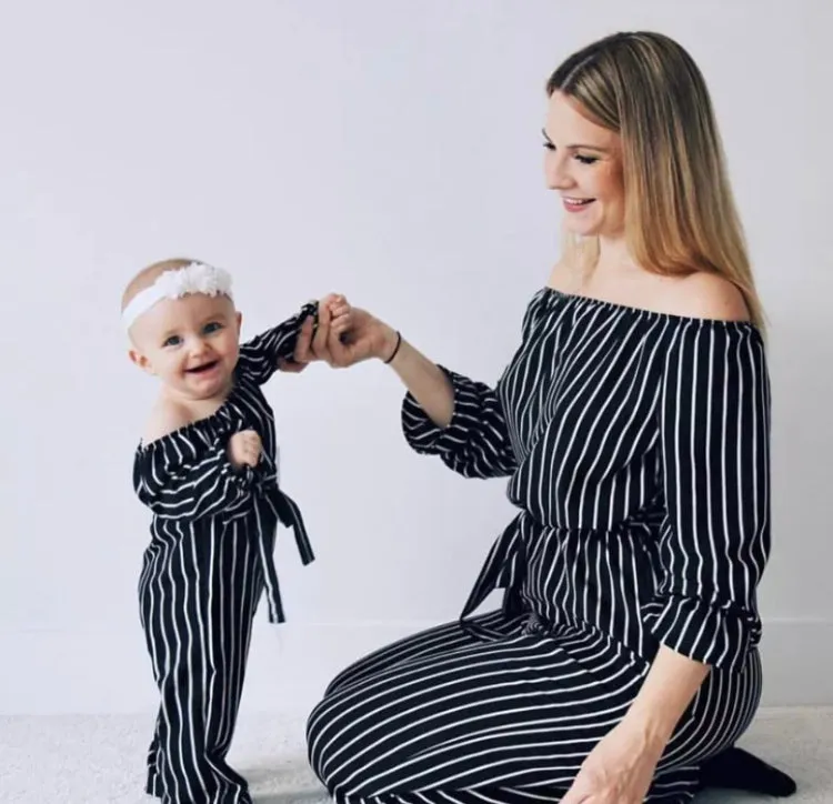 "Match in Style: GIRLS Black & White Striped Jumpsuit