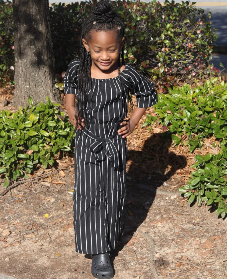 "Match in Style: GIRLS Black & White Striped Jumpsuit
