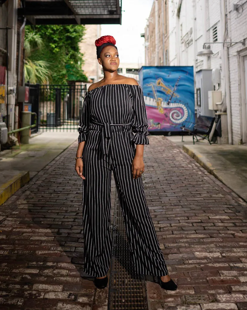 "Match in Style: GIRLS Black & White Striped Jumpsuit