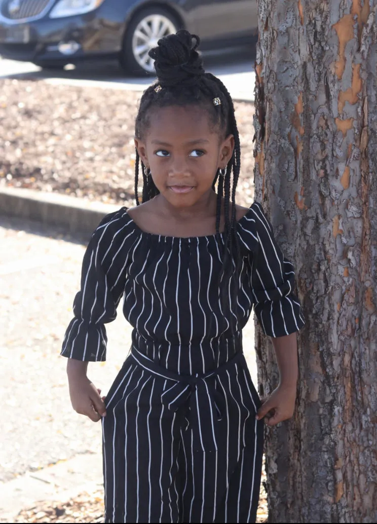 "Match in Style: GIRLS Black & White Striped Jumpsuit