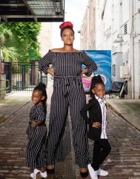 "Match in Style: GIRLS Black & White Striped Jumpsuit