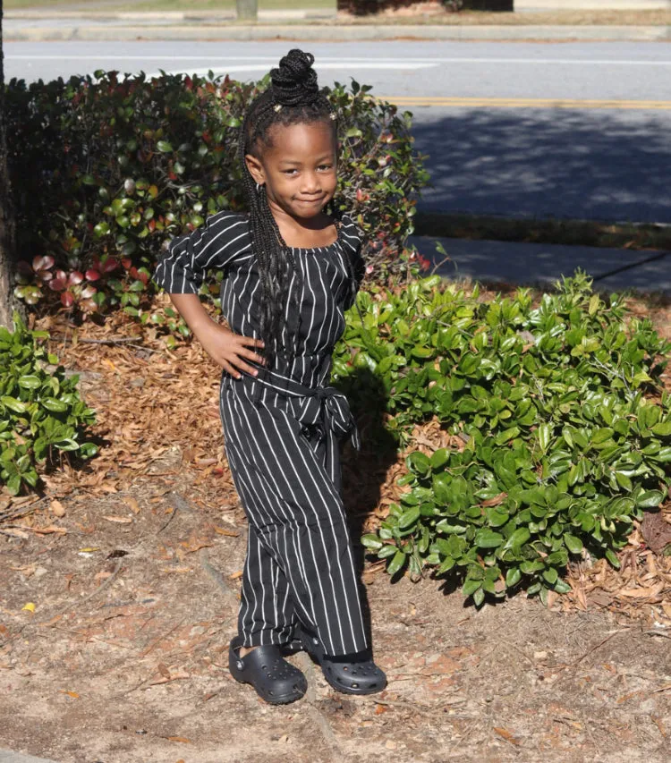 "Match in Style: GIRLS Black & White Striped Jumpsuit