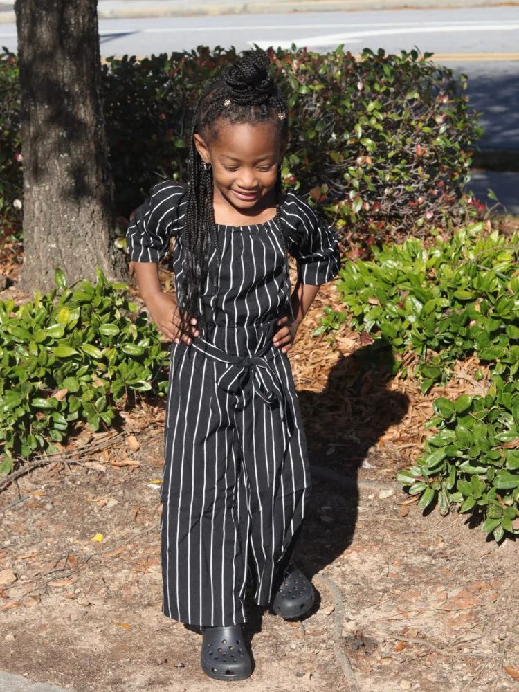 "Match in Style: GIRLS Black & White Striped Jumpsuit