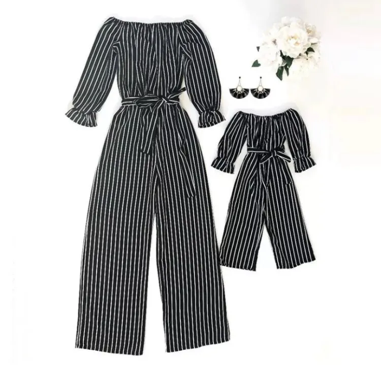 "Match in Style: GIRLS Black & White Striped Jumpsuit