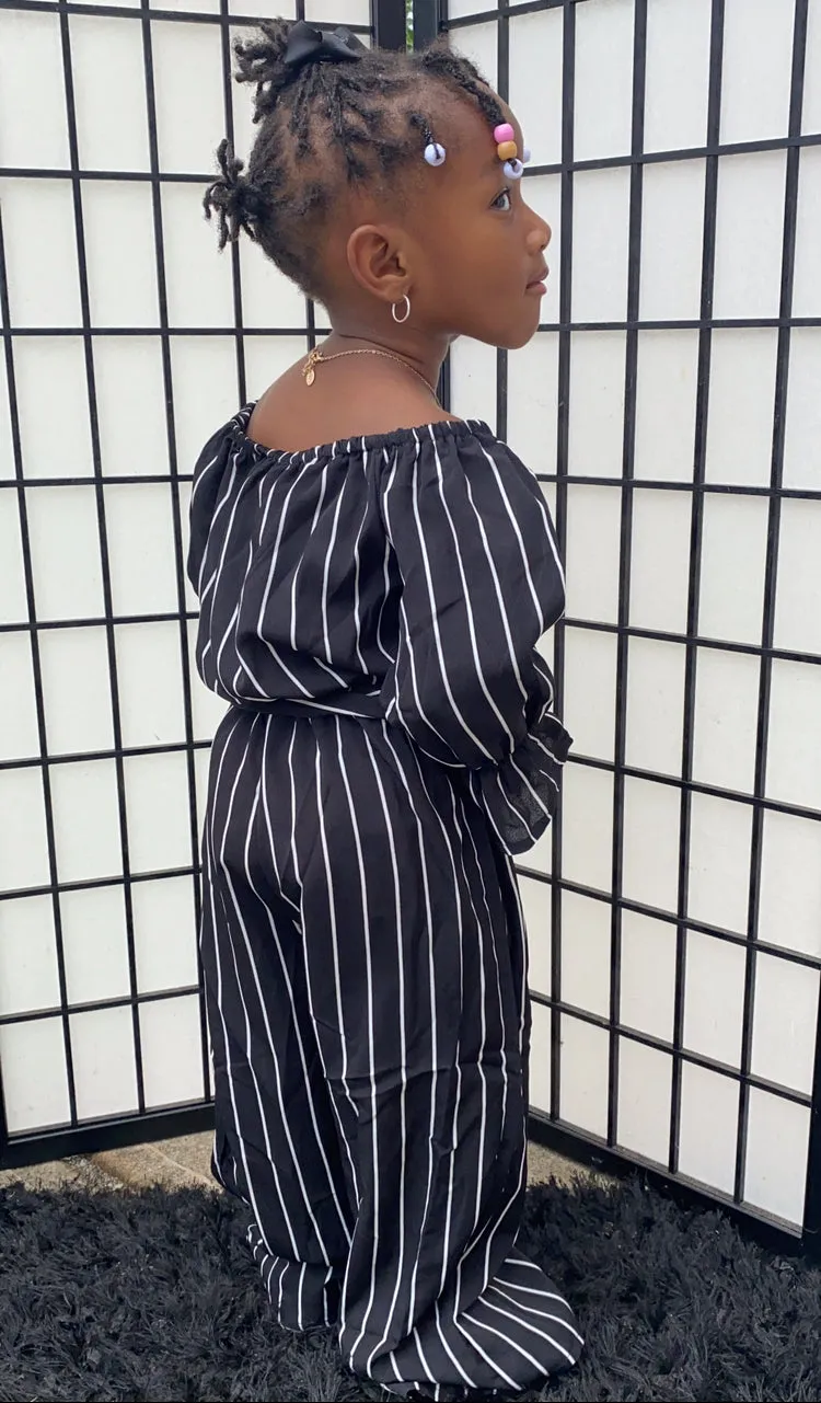 "Match in Style: GIRLS Black & White Striped Jumpsuit