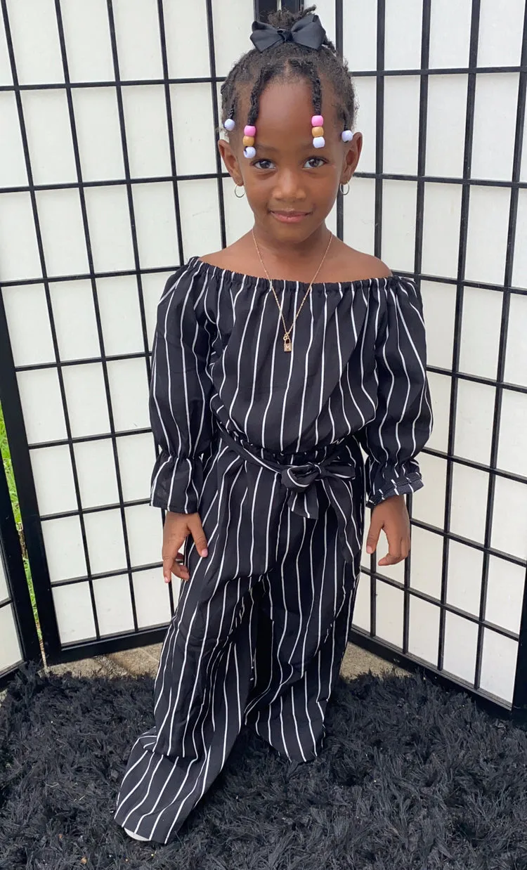 "Match in Style: GIRLS Black & White Striped Jumpsuit