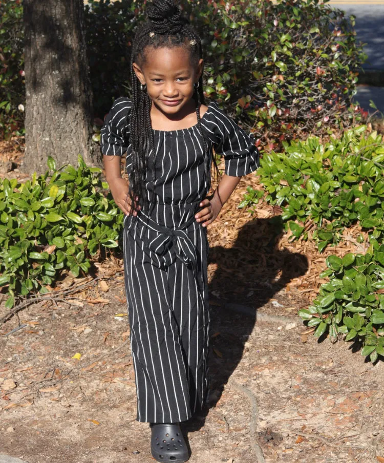 "Match in Style: GIRLS Black & White Striped Jumpsuit