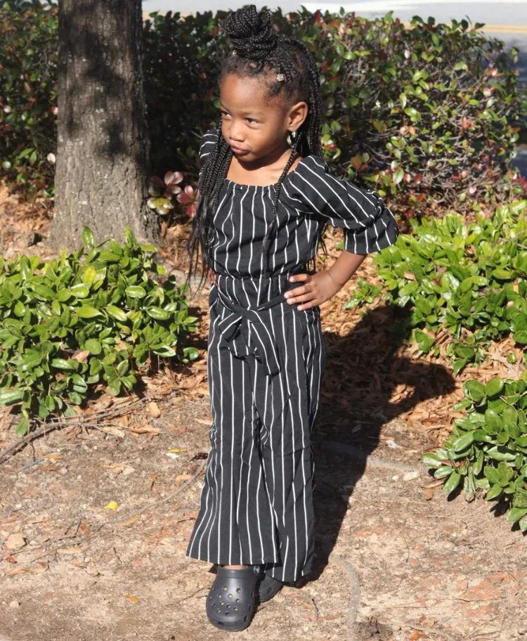 "Match in Style: GIRLS Black & White Striped Jumpsuit