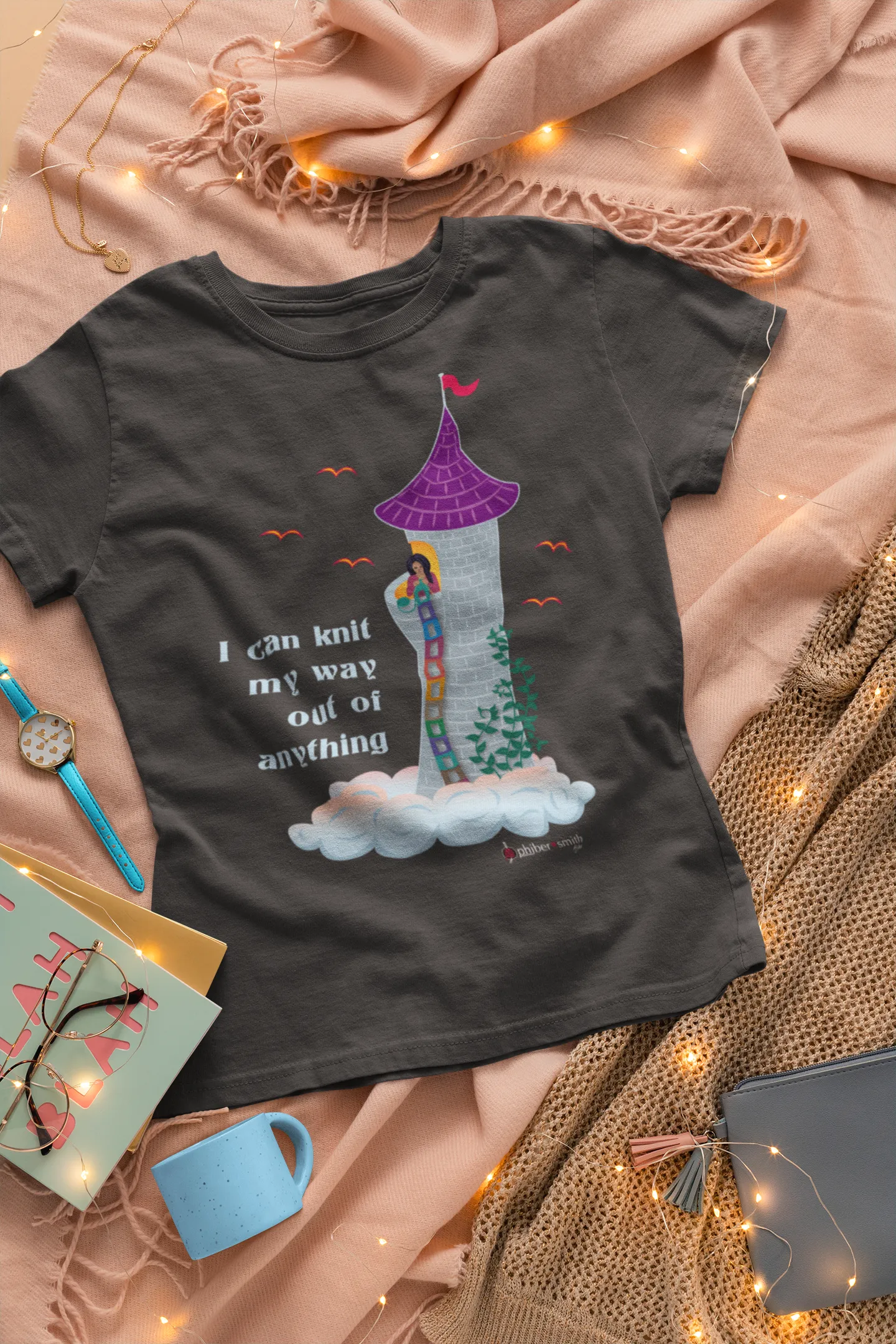 Rapunzel Knits T-shirt - "I can knit my way out of anything" - for knitters