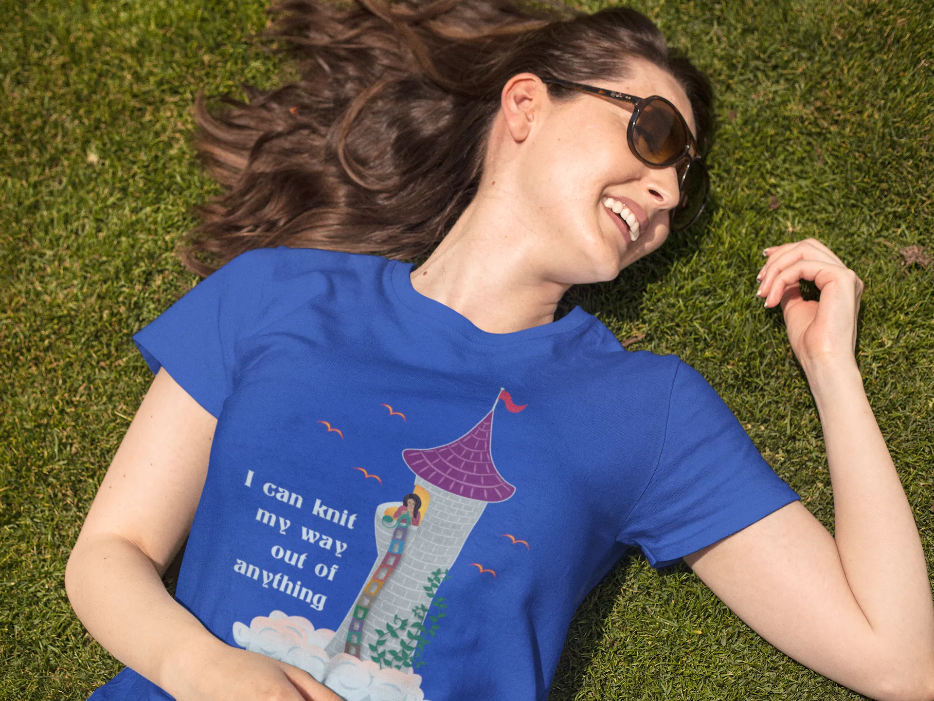 Rapunzel Knits T-shirt - "I can knit my way out of anything" - for knitters